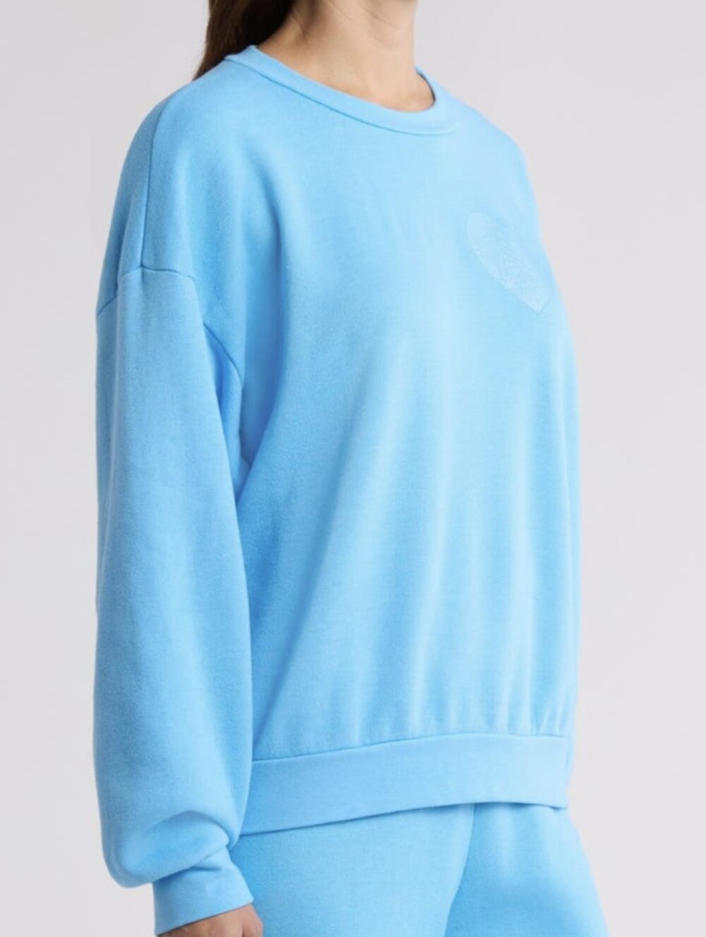 Aviator Nation Glitter Heart Crewneck Sweatshirt - Baby Blue - Picture 3 of 15